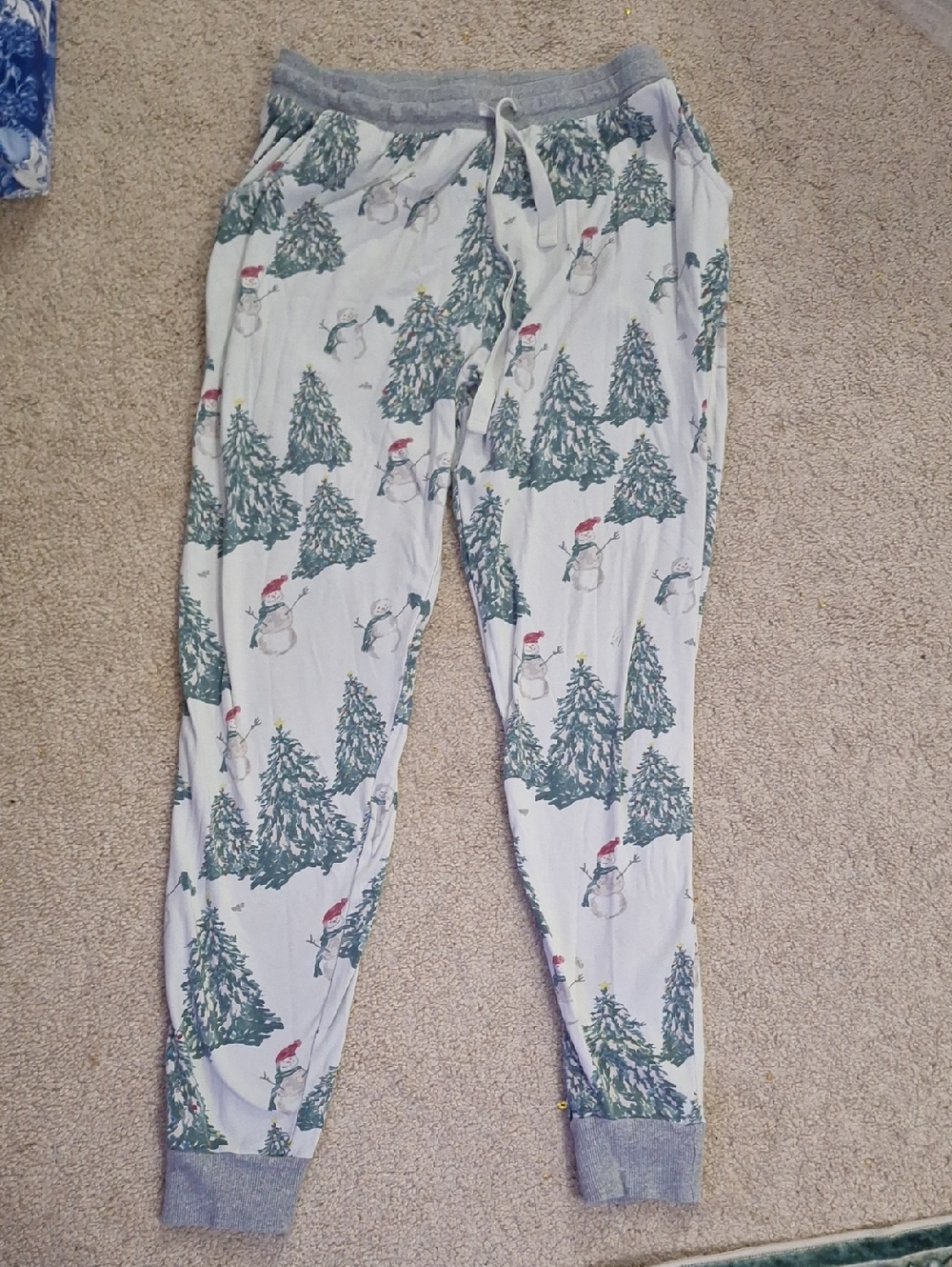 Cozy Snowman & Pine Tree Jogger Pants - White/Green